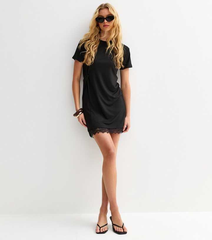 Black Lace Trim T-Shirt Dress | New Look Black Lace Trim T-Shirt Dress | New Look