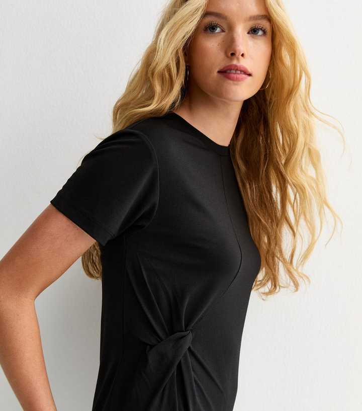 chinese dress ladies Women's Short Sleeve Lace Hem T-Shirt Loose Dress with Pockets Round Neck  Casual Loose Plus Size Dresses Black at Amazon Women's Clothing store
