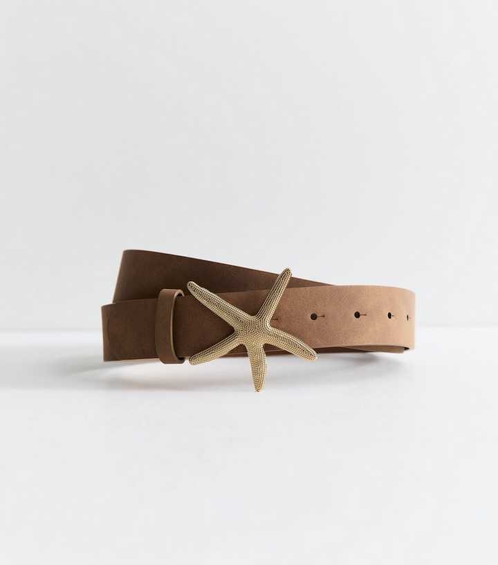 Brown Faux Suede Starfish Buckle Belt