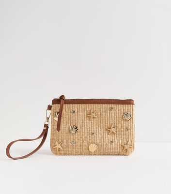 Stone Raffia Look Starfish Charm Zipped Pouch
