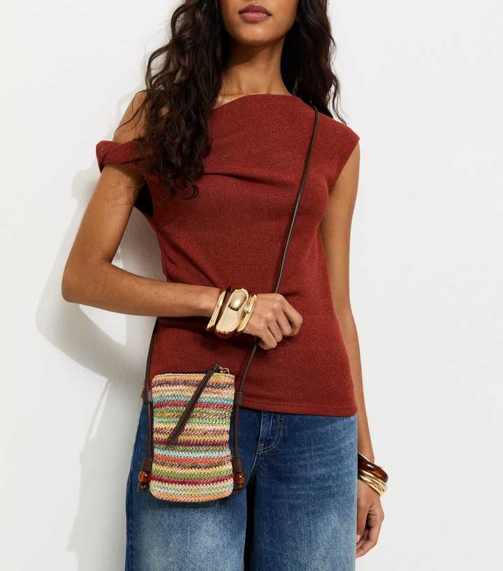 Multicolour Woven Striped Phone Bag