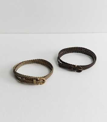 Mink Pack of 2 Faux Leather Plaited Skinny Belts
