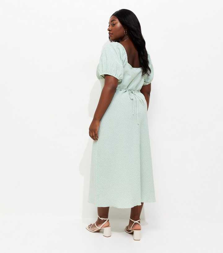 Curves Green Gingham Milkmaid Midi Dress | New Look