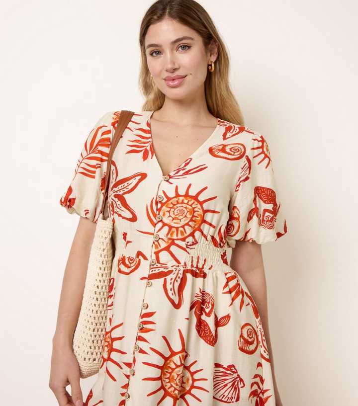 orange and blue starfish dress Sleeveless Starfish Print Detail Mini Dress In Orange | EGO US