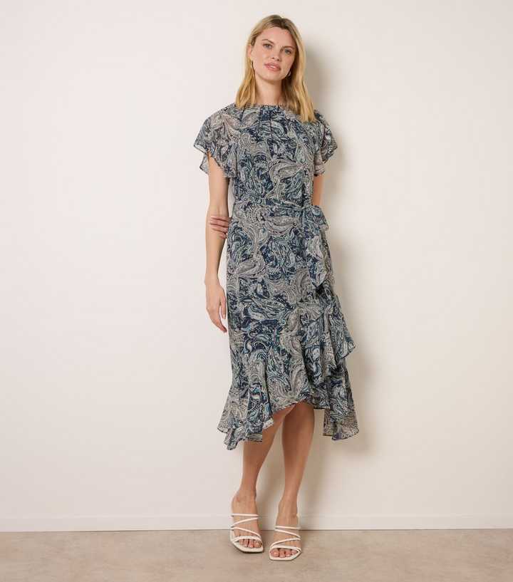 Blue Vanilla Navy Paisley Asymmetric Midi Dress