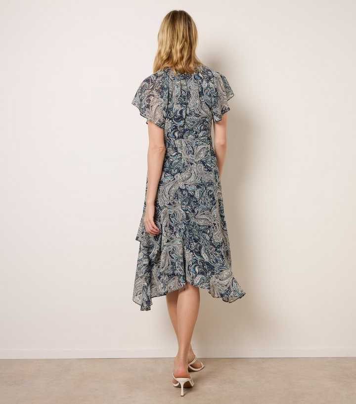 Blue Vanilla Navy Paisley Asymmetric Midi Dress | New Look