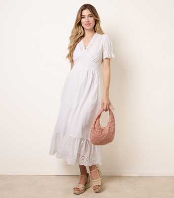 Blue Vanilla Off White Cotton Broderie Anglaise Midi Dress