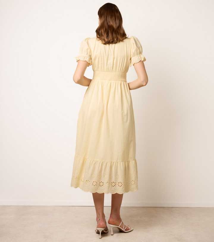 Blue Vanilla Light Yellow Cotton Broderie Anglaise Midi Dress | New Look
