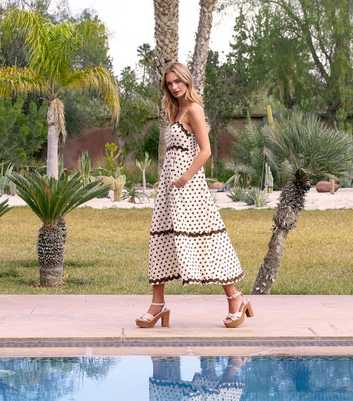 Blue Vanilla Cream Polka Dot Midi Dress