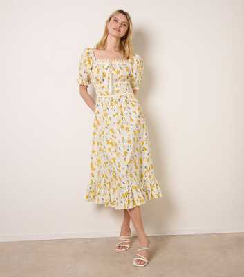 Blue Vanilla Yellow Floral Milkmaid Dress