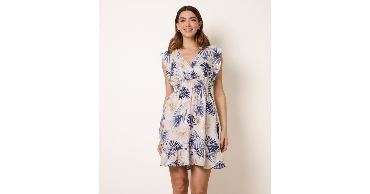 Blue Vanilla Navy Palm Leaf Print Mini Dress | New Look