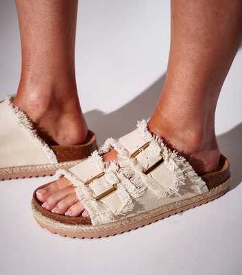 South Beach Cream Denim Fringed Espadrille Sandals