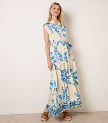 Blue Vanilla Blue Leaf Print Sleeveless Midi Dress