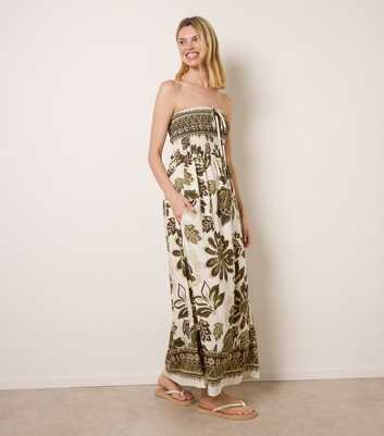 Blue Vanilla Khaki Floral Print Bandeau Dress