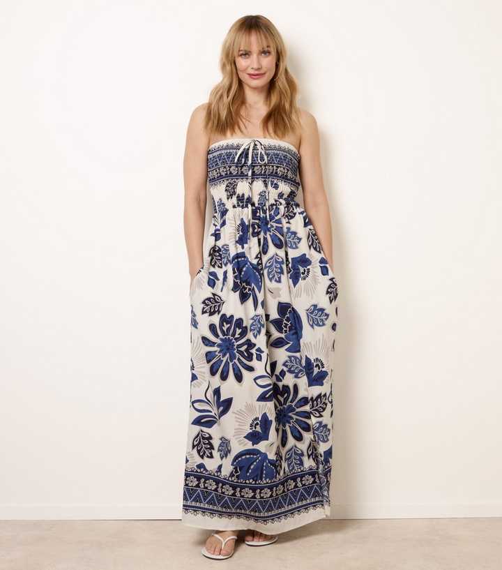 Blue Vanilla Navy Floral Print Bandeau Maxi Dress | New Look