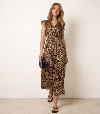 Blue Vanilla Brown Leopard Print Midi Dress