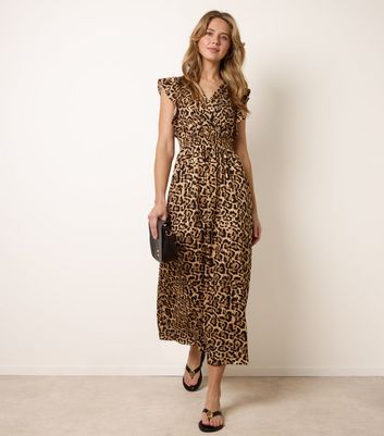 Blue Vanilla Brown Leopard Print Midi Dress | New Look Blue Vanilla Brown Leopard Print Midi Dress | New Look