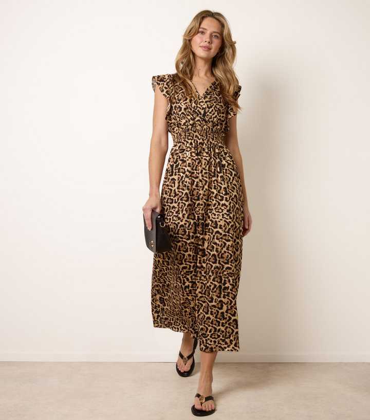 Blue Vanilla Brown Leopard Print Midi Dress