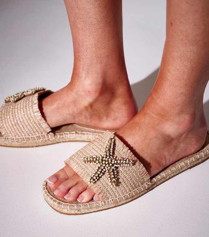 South Beach Stone Beaded Starfish Espadrille Mules