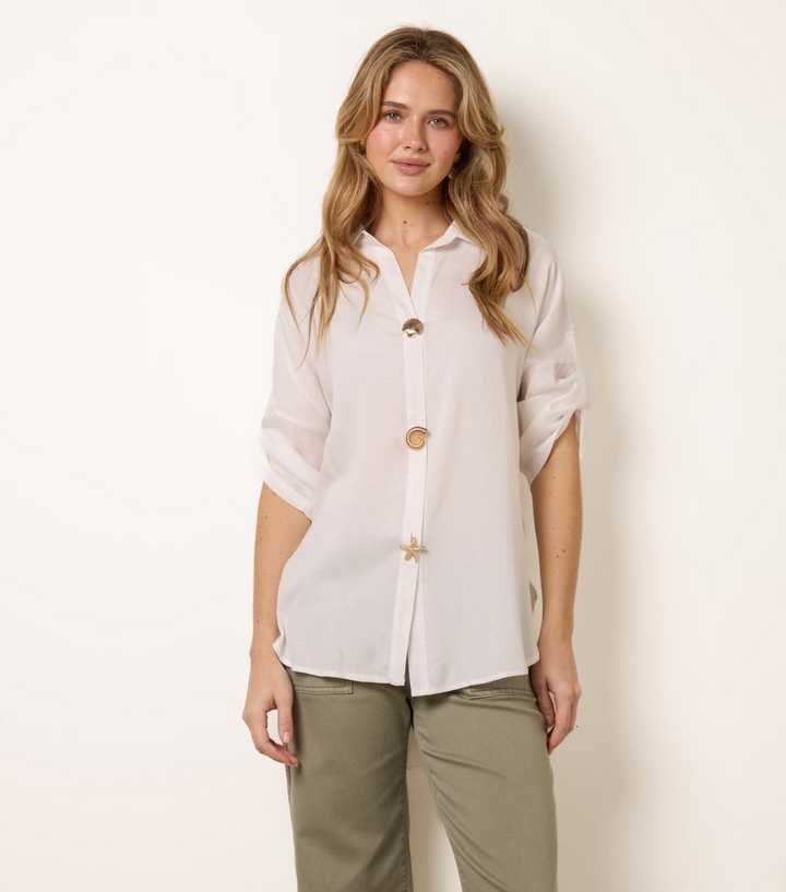 Blue Vanilla White Seashell Button Shirt