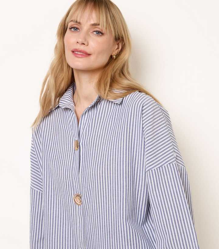 Blue Vanilla Blue Striped Seashell Button Shirt