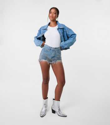 Pink Vanilla Blue Diamanté Fringe Denim Shorts