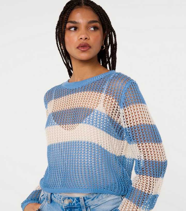 Pink Vanilla Blue Striped Crochet Jumper