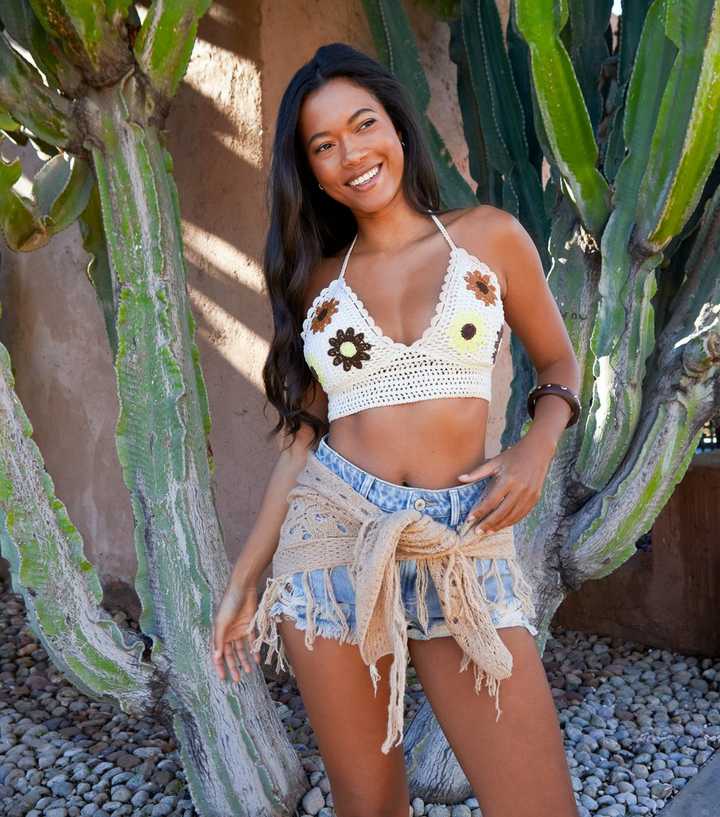Pink Vanilla Stone Floral Crochet Bralette