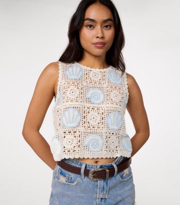 Pink Vanilla Stone Seashell Crochet Crop Top | New Look