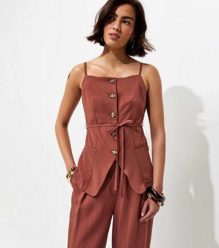 Rust Square Neck Belted Waistcoat