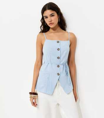 Light Blue Square Neck Belted Waistcoat