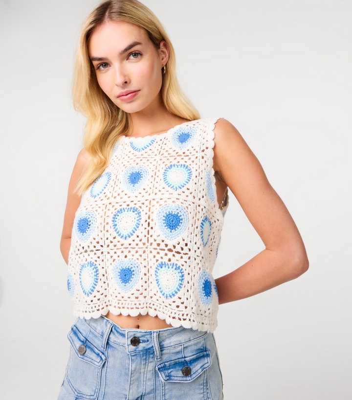 Pink Vanilla Stone Heart Pattern Crochet Top