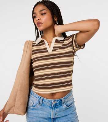 Pink Vanilla Brown Striped Rugby Short Sleeve Top