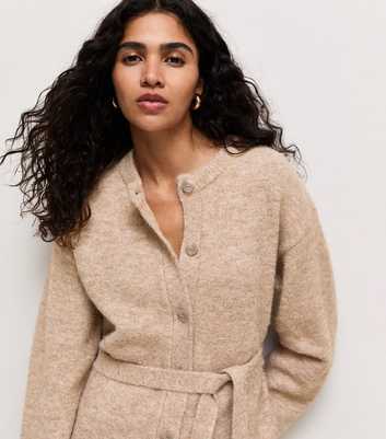 Light Mink Knitted Belted Cardigan