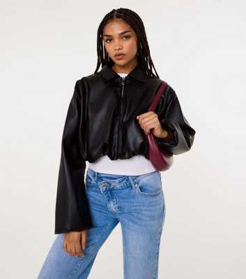 Pink Vanilla Black Faux Leather Puffball Jacket