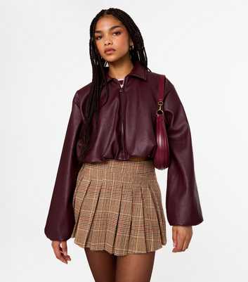 Pink Vanilla Burgundy Faux Leather Puff Ball Jacket