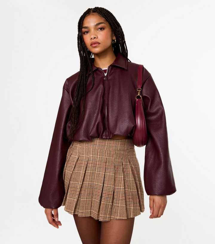 Pink Vanilla Burgundy Faux Leather Puff Ball Jacket