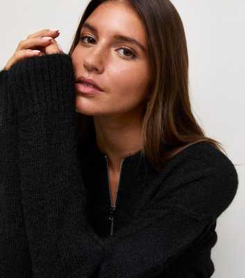 Black Knitted Exposed Seam Bomber Cardigan