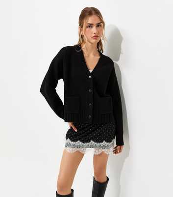 Black Knitted Meet The Jean Pocket Cardigan