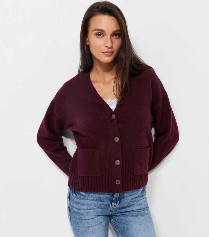 Dark Burgundy Knitted Meet The Jean Pocket Cardigan