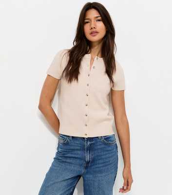 Off White Compact Knit Cap Sleeve Buttoned Top