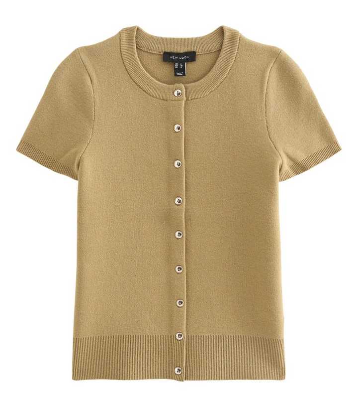 Green Compact Knit Cap Sleeve Buttoned Top