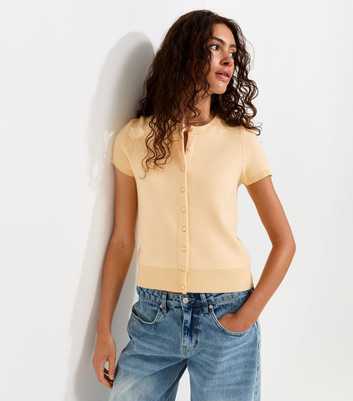 Light Yellow Compact Knit Cap Sleeve Buttoned Top