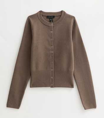 Dark Mink Compact Knit Crew Neck Cardigan