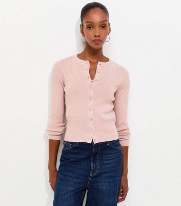 Light Pink Compact Knit Crew Neck Cardigan | New Look