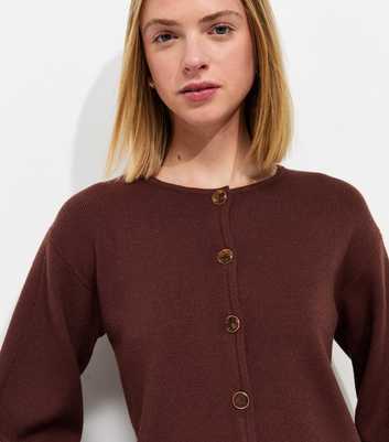 Dark Brown Compact Knit Button Detail Cardigan