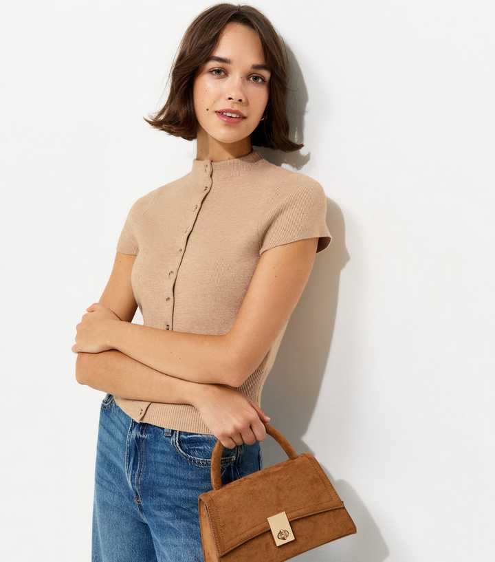 Oatmeal Short Sleeve Knitted Cardigan