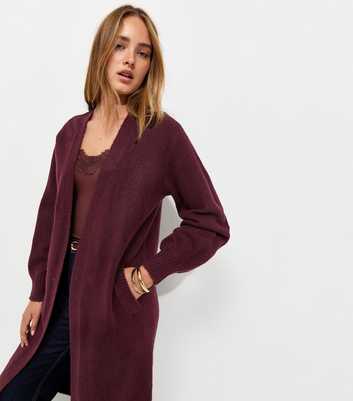 Dark Burgundy Midweight Knit Side Pocket Mid Length Cardigan