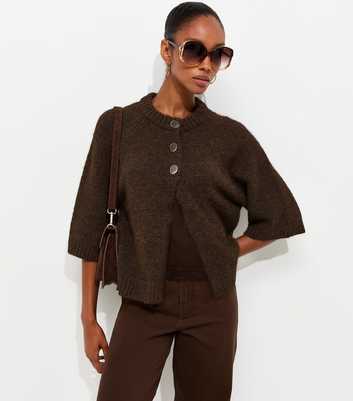 Dark Brown Knitted Short Sleeve Cape Cardigan