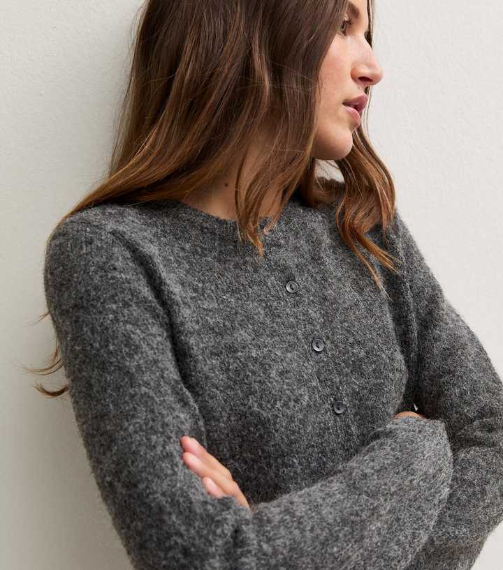 Dark Grey Knitted Cardigan with Wool